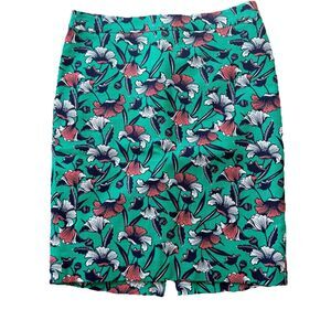 J by J Crew Pencil Skirt Womens 4 Green Navy Blue Floral Print Lined